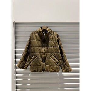 Free People Quilted Dolman Jacket Olive Green Mineral Wash Zip Up Mock Neck XS